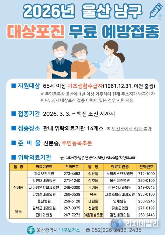 2026년 취약계층 대상포진 무료 예방접종