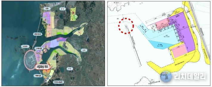 새만금항 신항 방파제 (연장) 축조공사 위치도 및 계획평면도