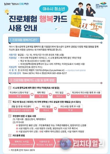 여수시 청소년 진로체험 행복카드 사용안내문