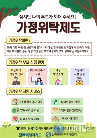 (포스터) 전북자치도, 보호 아동 위한 ‘가정형 돌봄’ 확대…위탁부모 모집