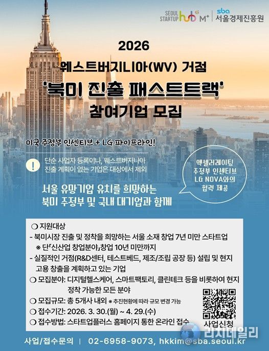 2026 웨스트버지니아(WV) 거점‘북미 진출 패스트트랙’참여기업 모집 포스터